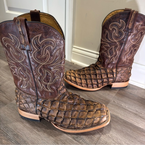 Cody James Pirarucu Broad Square Toe Exotic Boots